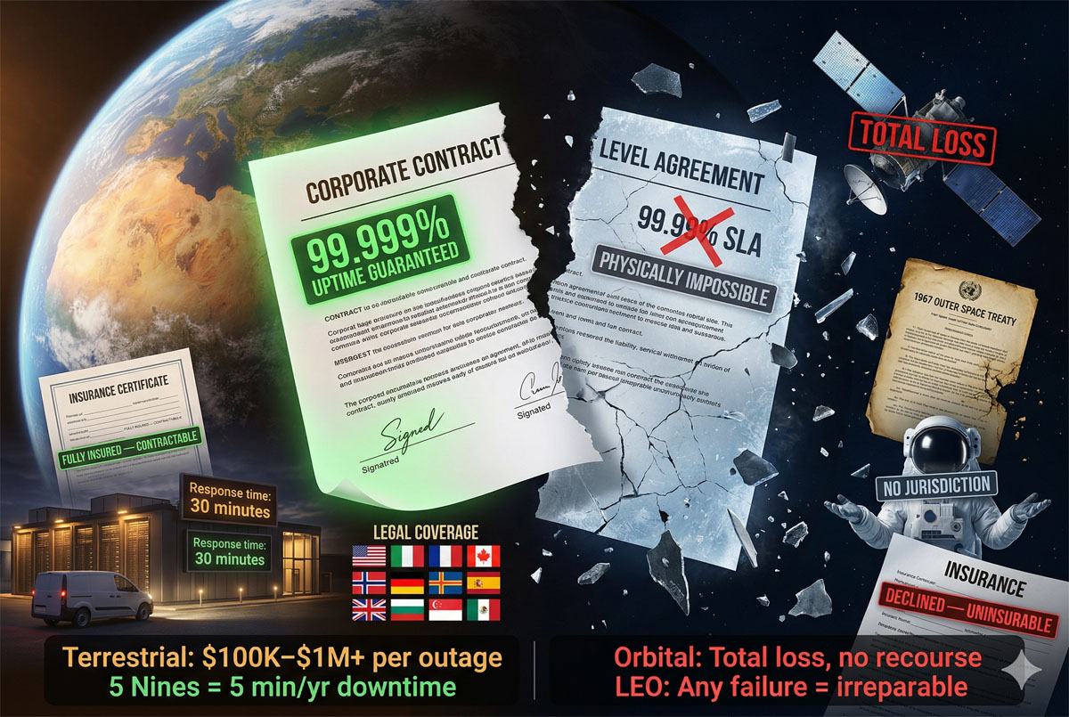 SLA contract vs orbital satellite: uptime guarantee physically impossible in space